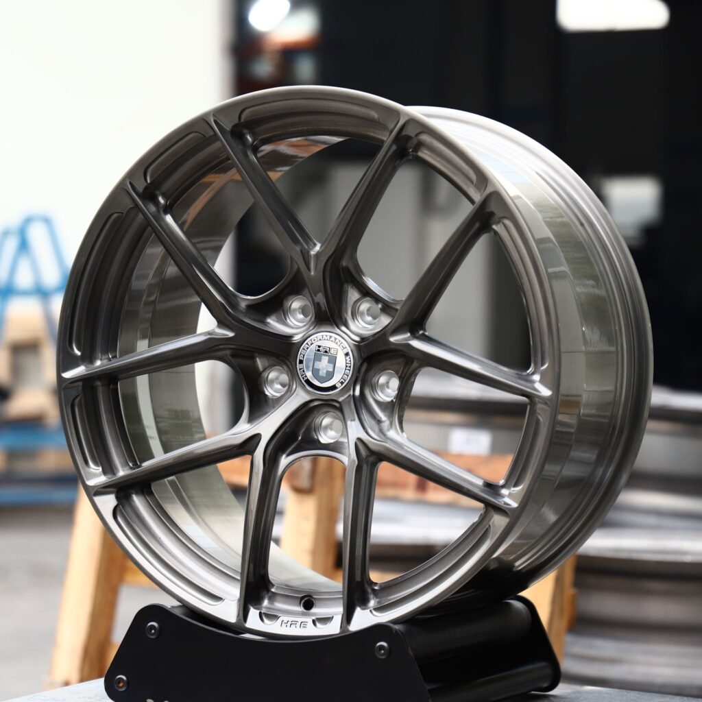 Lamborghini Aventador wheels – Transparent Gray 5 Y-Spoke (HRE Performance P101-Style), angled view