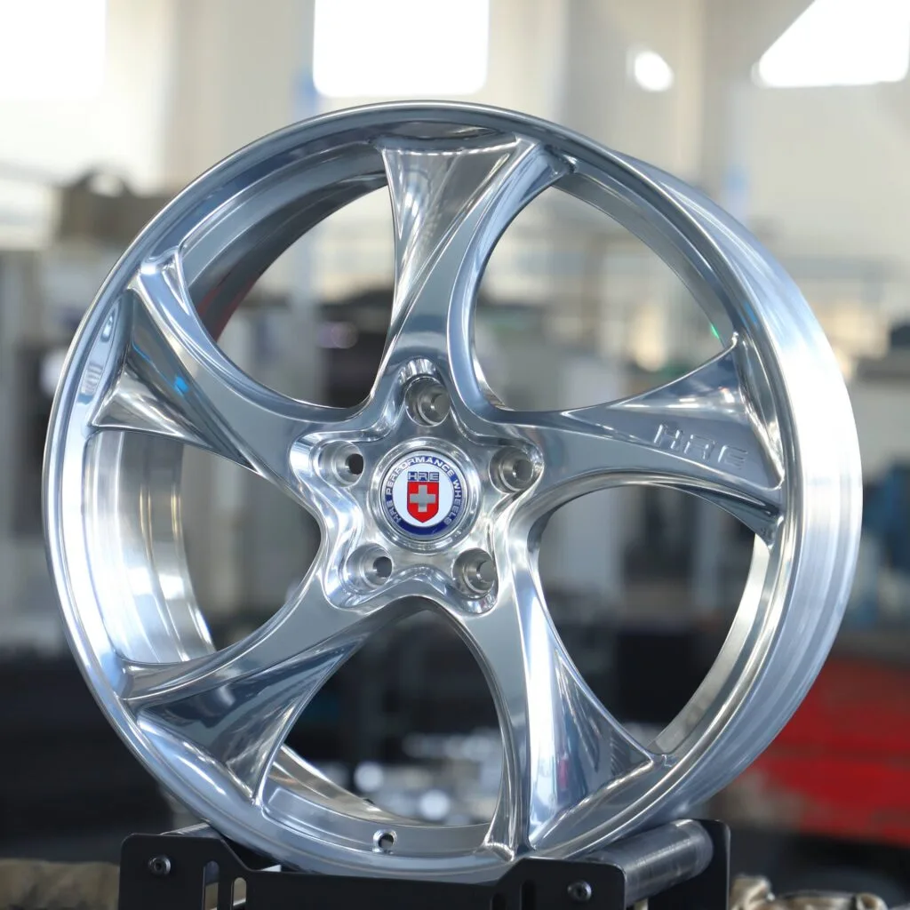 Porsche 911 wheels – Polished Silver 5-Spoke Directional (HRE 522M-Style), angled view