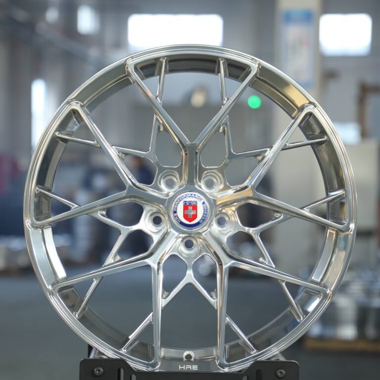 Ferrari 488 wheels – Polished Silver Cross-Spoke (HRE P200-Style), front view