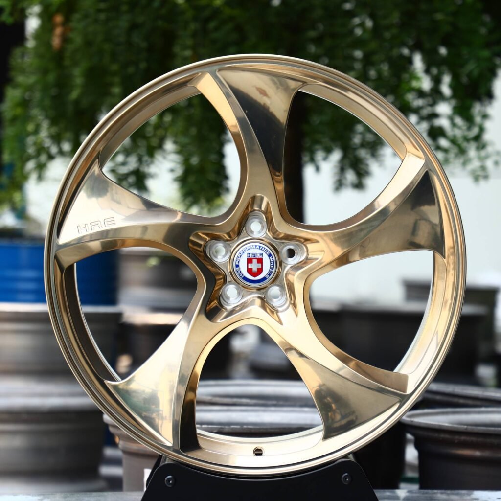 HRE Polished Transparent Gold 5-Spoke Directional Forged Wheels - Porsche 911 / BMW M3 Fitment (5-Lug) Monoblock forged wheel