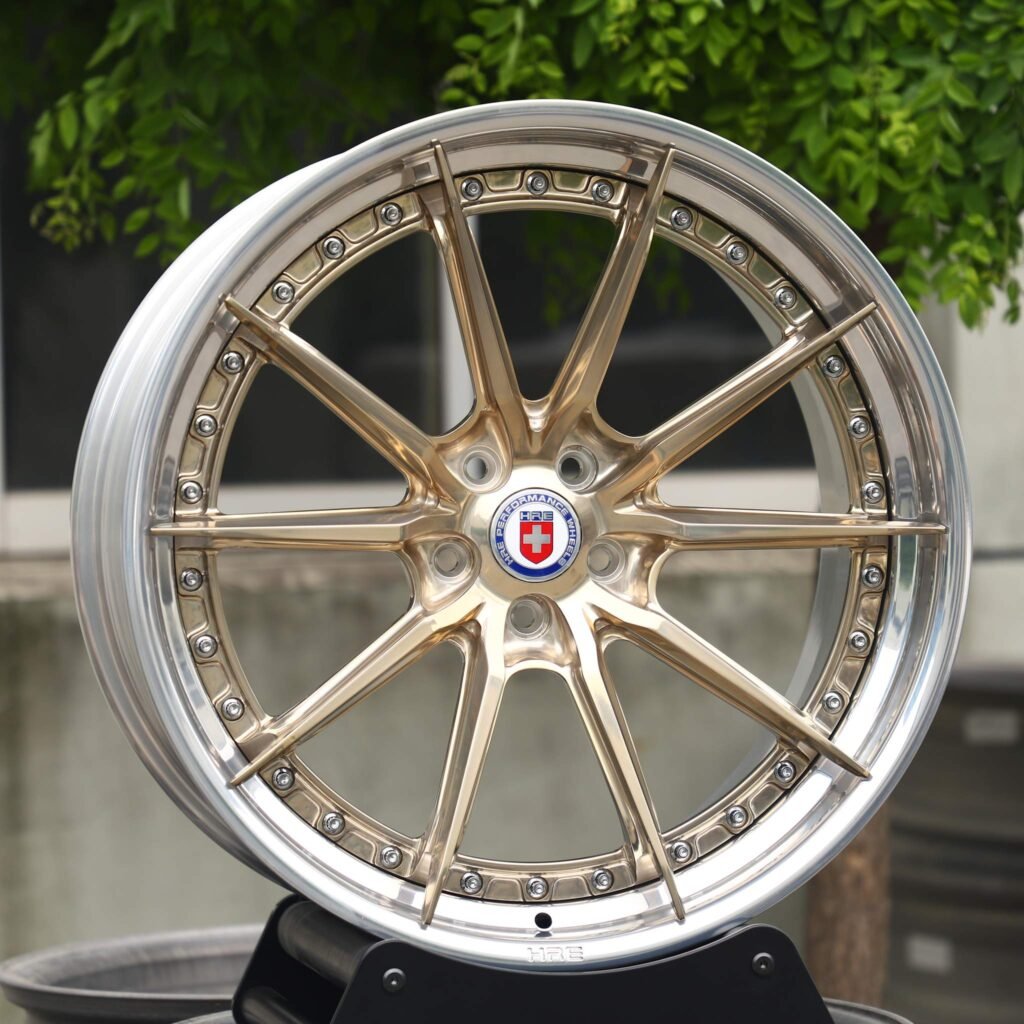 HRE S104SC Brushed Gold Split 10-Spoke Riveted Deep Lip 2-Piece Forged Wheels - BMW M3 / Audi RS5 Fitment (5-Lug) Deep Dish forged wheel