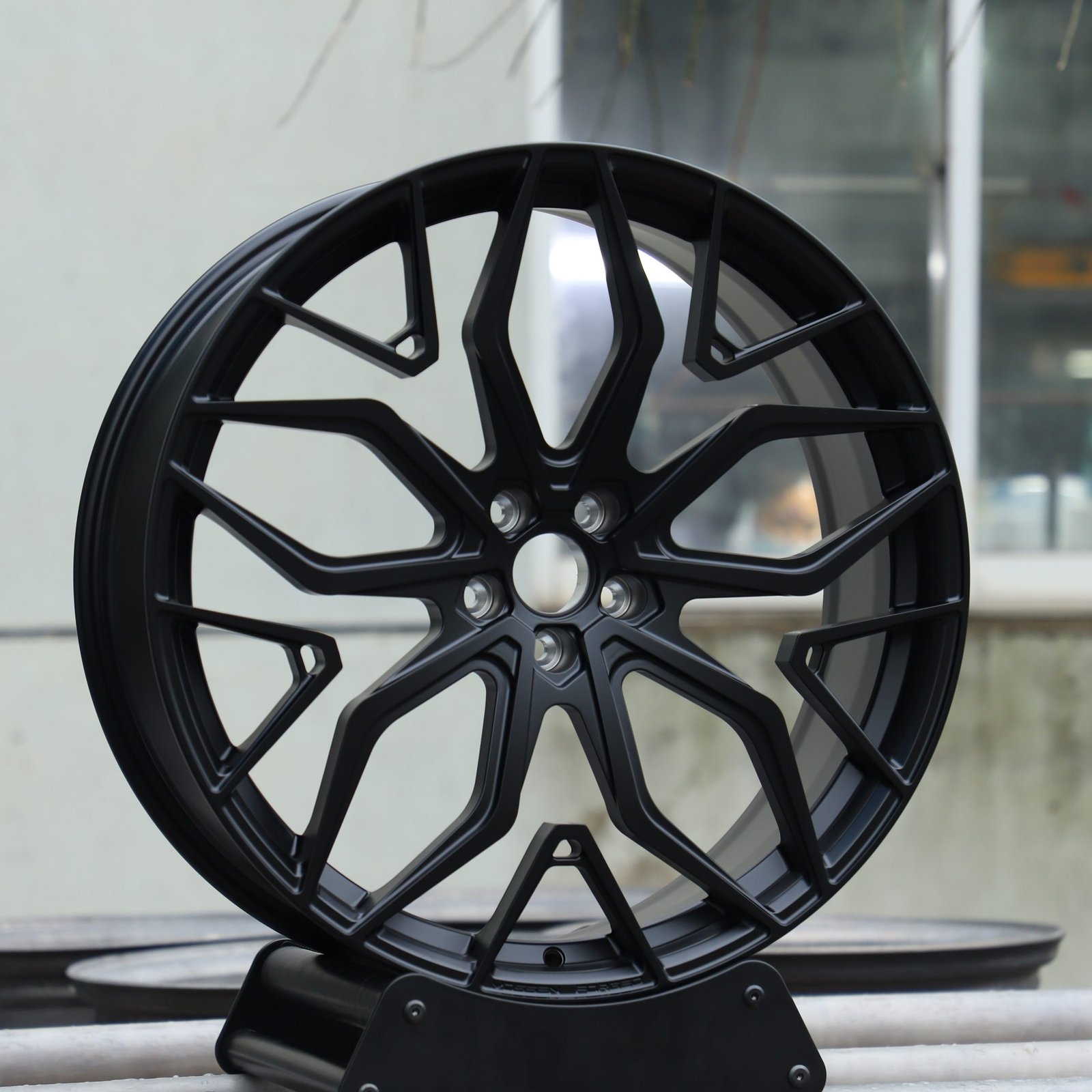 Ferrari 488 wheels – Satin Black Petal-Spoke (HRE P200-Style), front view