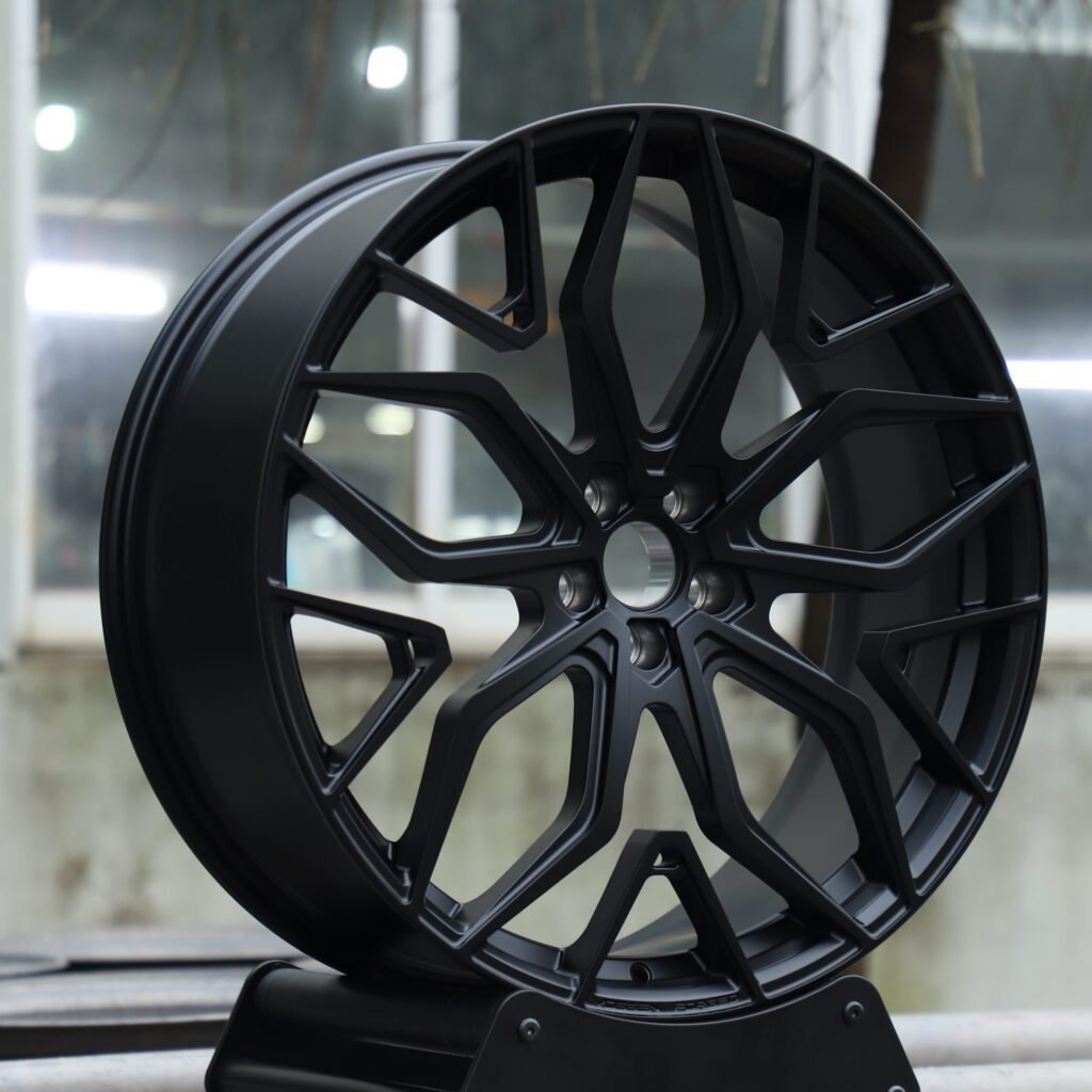 Audi R8 wheels – Satin Black Petal-Spoke (HRE P200-Style), angled view