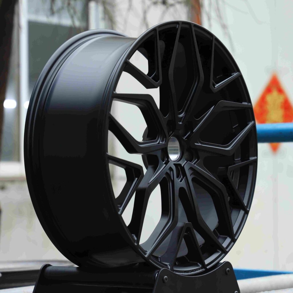 5x114.3 wheels – Satin Black Petal-Spoke (HRE P200-Style), side view
