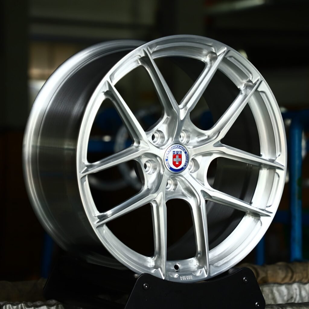Lamborghini Aventador wheels – Silver / Brushed Silver 5 Y-Spoke (HRE P101-Style), angled view