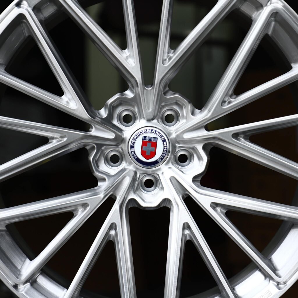 BMW M4 F82 wheels – Brushed Hyper Silver 10 Y-Spoke (HRE-Style), lip and barrel detail