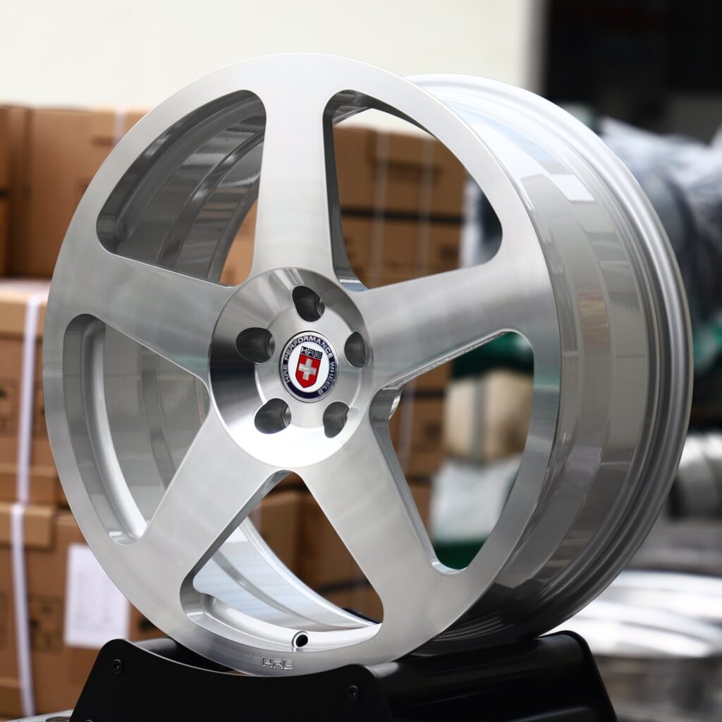 BMW M3 wheels – Brushed Silver 5-Spoke (HRE-Style), angled view