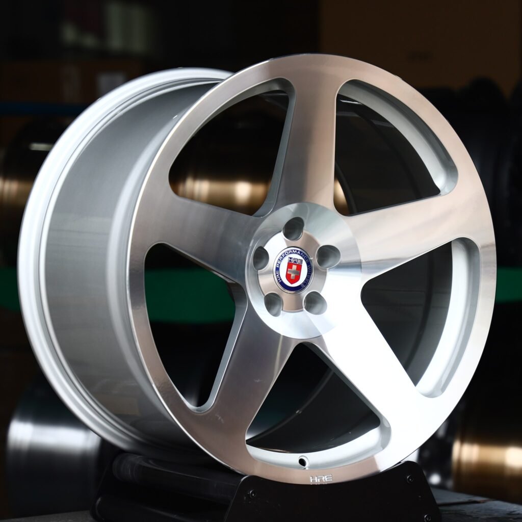 BMW M3 wheels – Brushed Silver 5-Spoke (HRE-Style), angled view