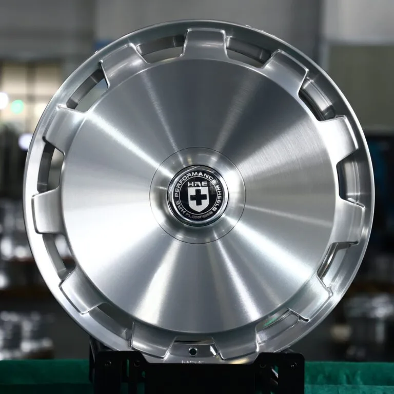 HRE-Style Brushed Silver Slotted Dish Forged Wheels – Porsche 911 / M3, front view