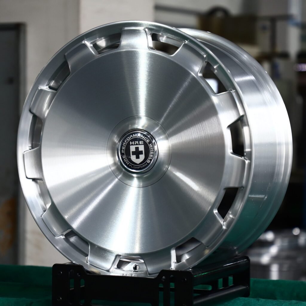 BMW M3 wheels – Brushed Silver Aero Dish (HRE-Style), angled view