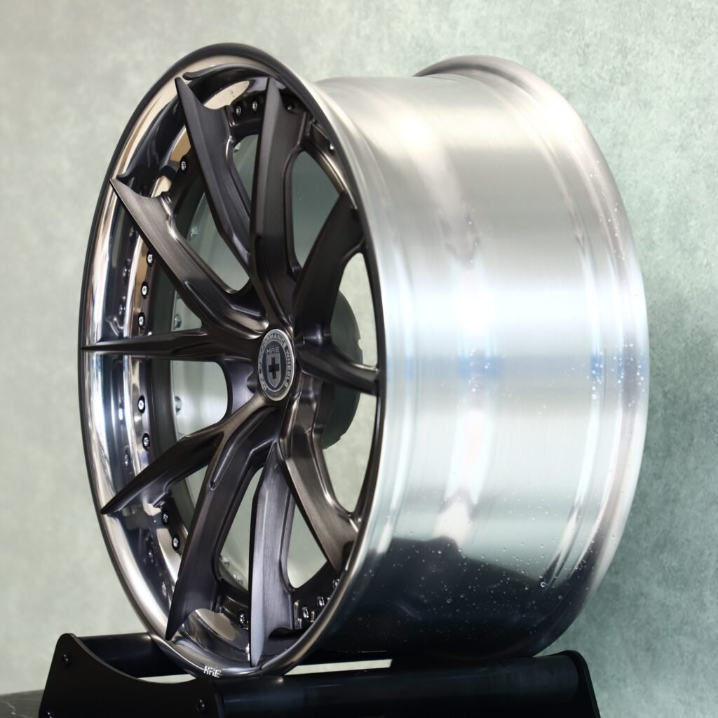 5x112 wheels – Brushed Transparent Black 10 V-Spoke Deep Lip 2-Piece (HRE-Style), side view