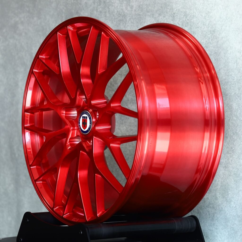 5x130 wheels – Candy Red Mesh Multi-Spoke (HRE-Style), side view