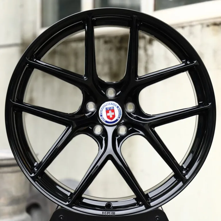 HRE-Style Gloss Black 5 Y-Spoke Forged Wheels – Porsche 911 / M3, front view