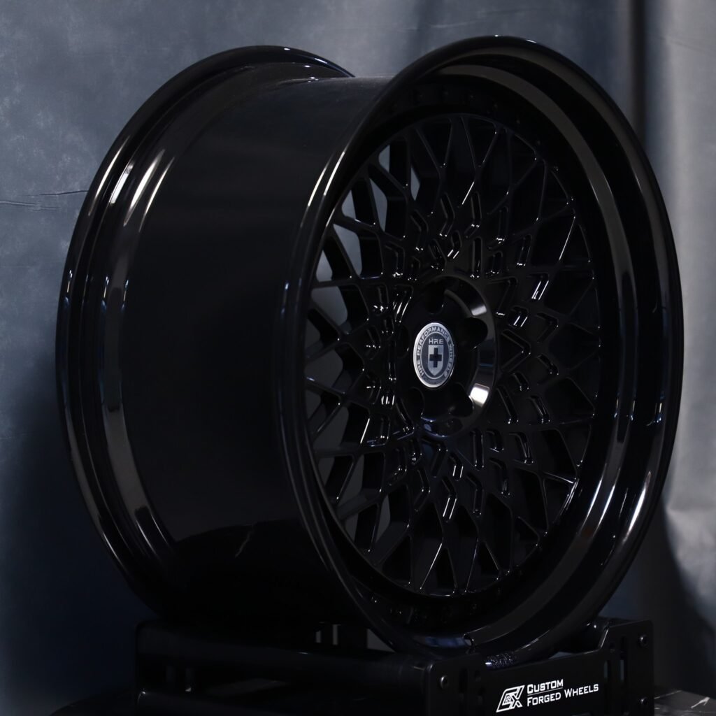 5x112 wheels – Gloss Black Mesh Deep Dish 2-Piece (HRE-Style), side view
