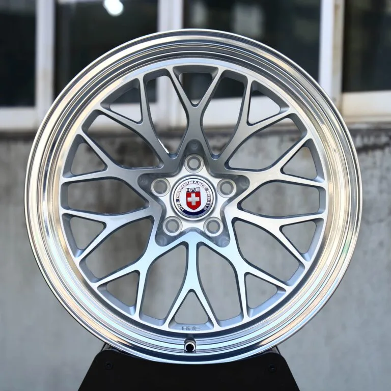 HRE-Style Hyper Silver 10 Y-Spoke Mesh Polished Lip Forged Wheels – Porsche 911 / M3, front view