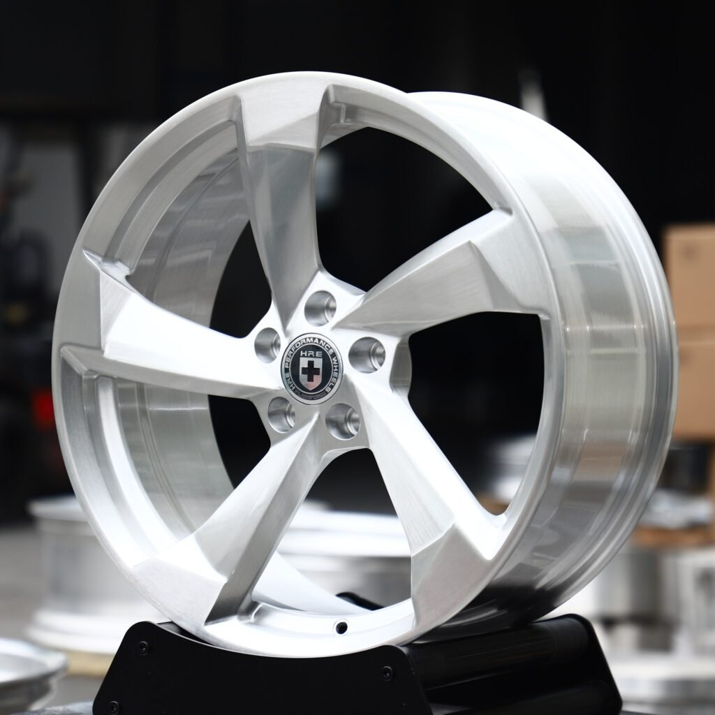BMW M3 wheels – Hyper Silver 5-Spoke Rotor (HRE-Style), angled view