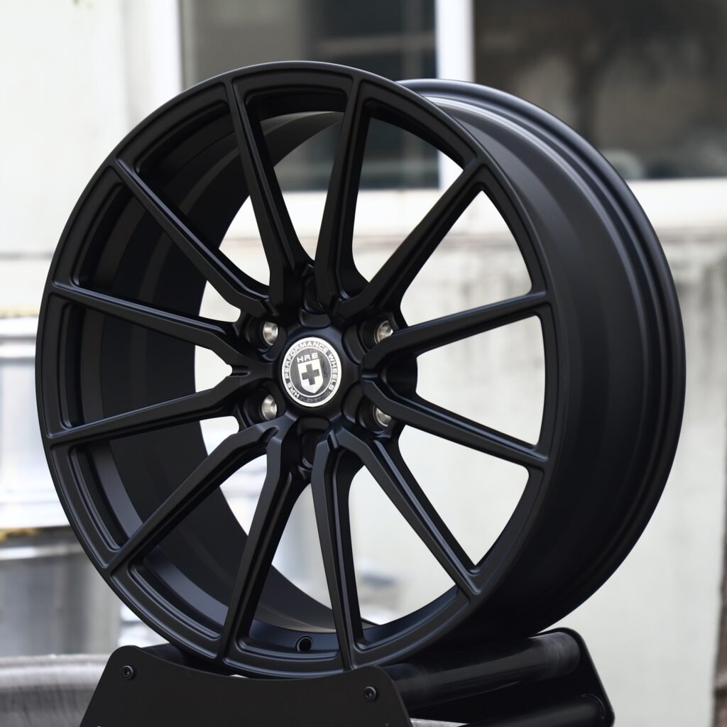 Chevrolet Silverado 1500 wheels – Matte Black Multi-Spoke (HRE-Style), angled view