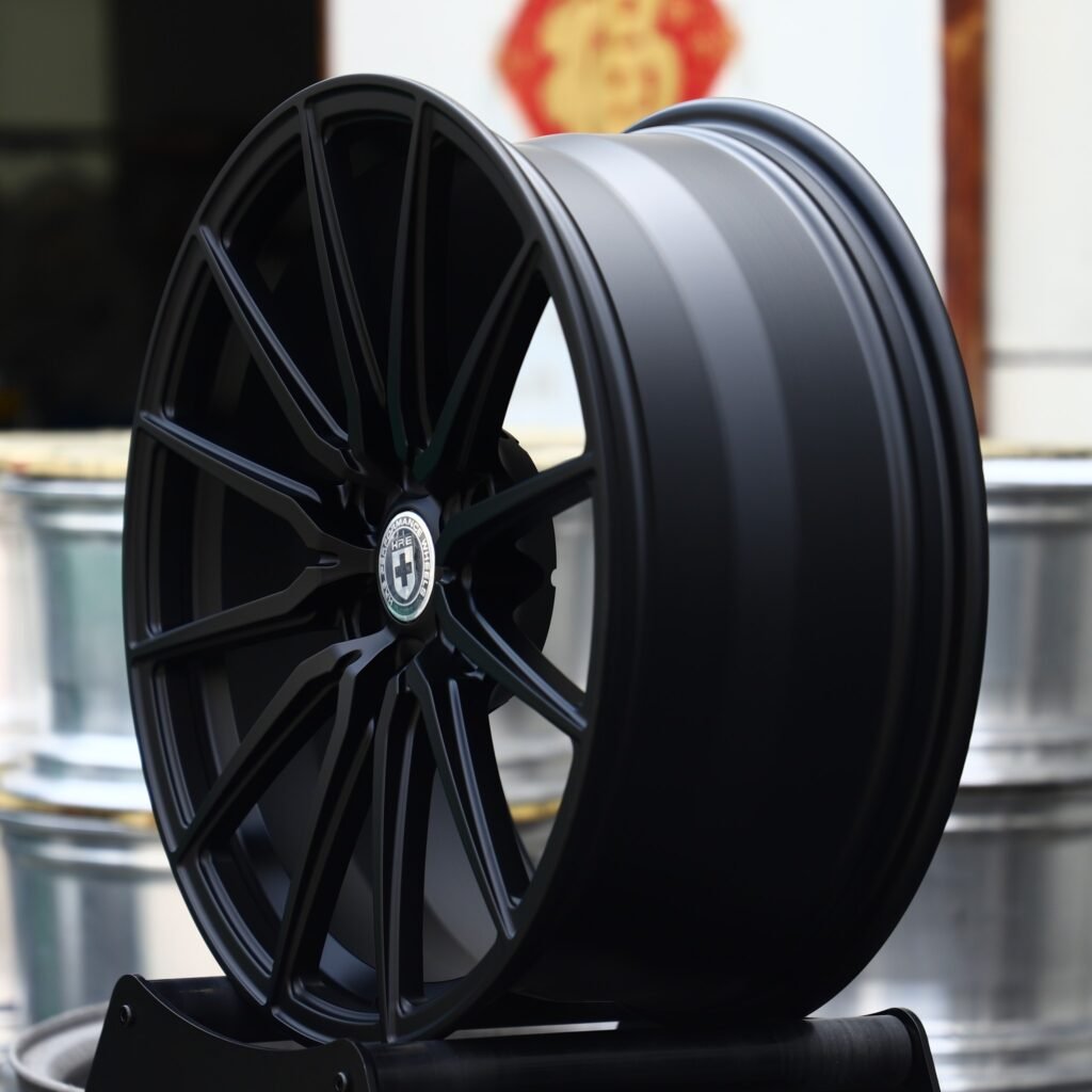 6x135 wheels – Matte Black Multi-Spoke (HRE-Style), side view