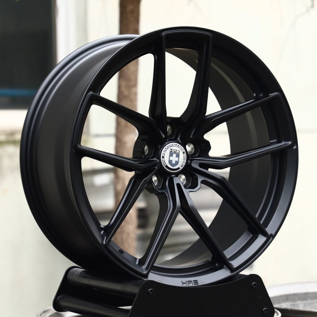 BMW M3 wheels – Satin Black 5 Y-Spoke (HRE-Style), angled view