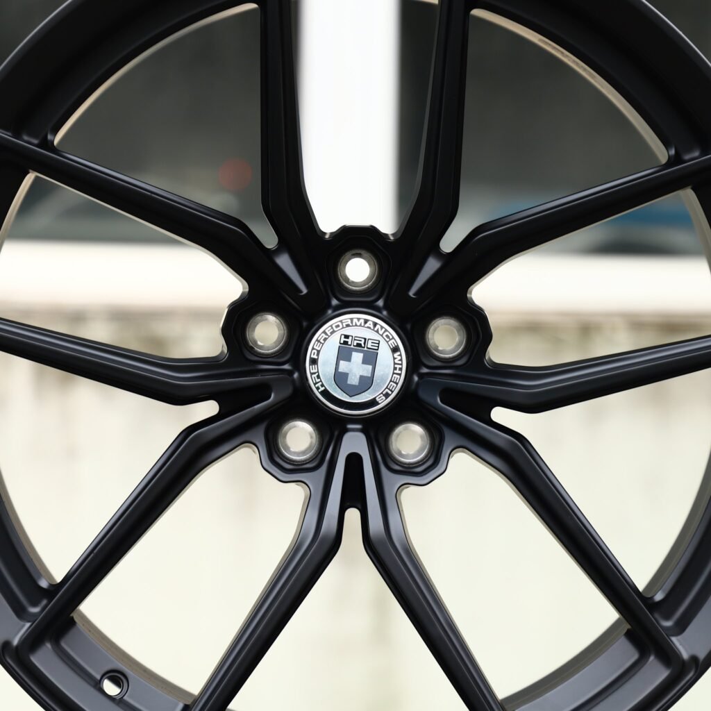BMW M4 F82 wheels – Satin Black 5 Y-Spoke (HRE-Style), lip and barrel detail