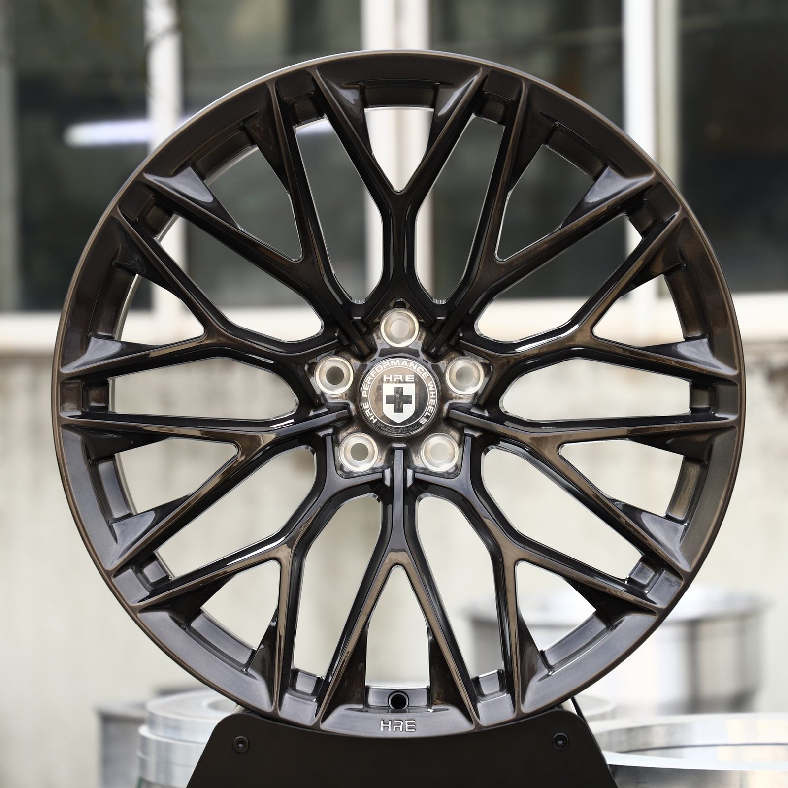 Porsche 911 wheels – Transparent Gray 10 Y-Spoke Mesh (HRE-Style), front view