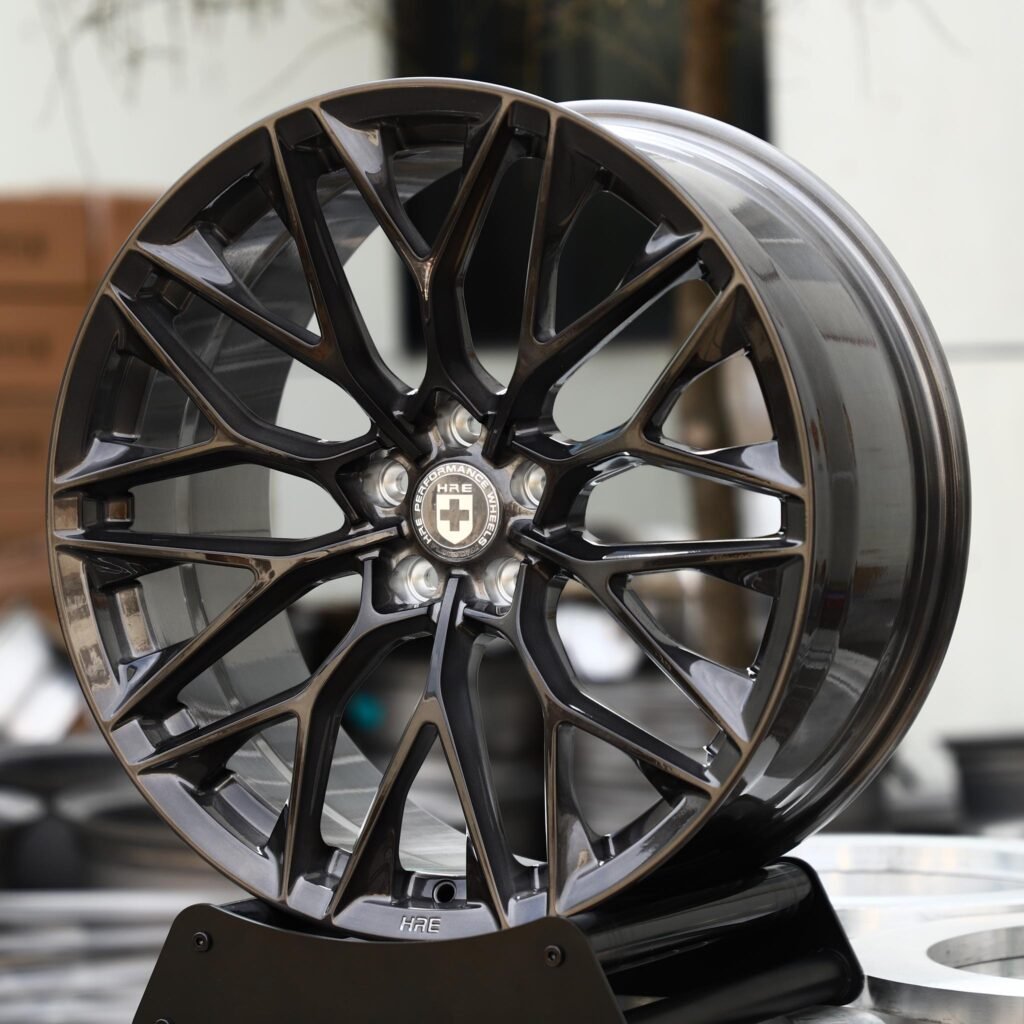 BMW M3 wheels – Transparent Gray 10 Y-Spoke Mesh (HRE-Style), angled view