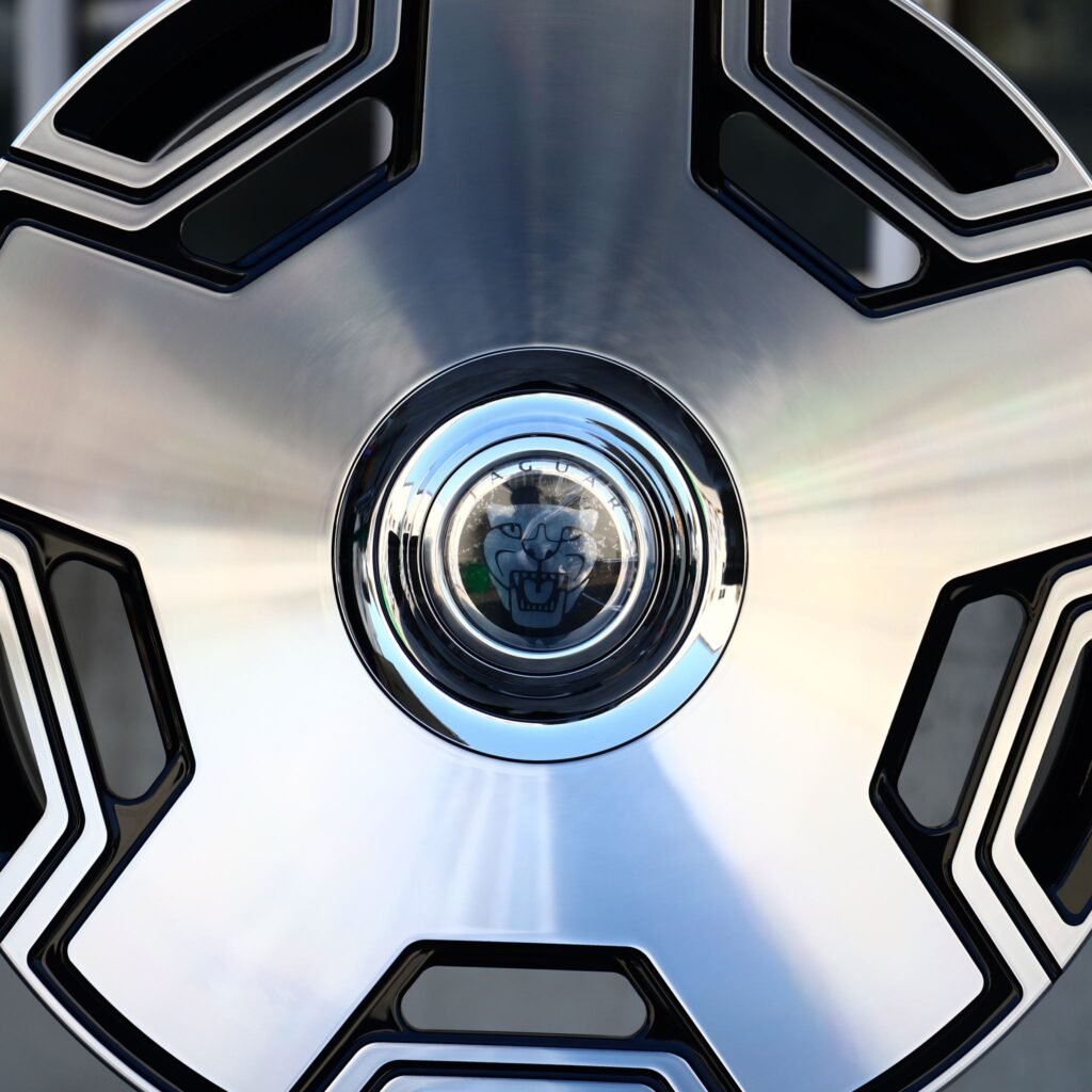 Jaguar XF wheels – Gloss Black Machined Full-Face 5-Spoke (Jaguar OEM-Style), angled view