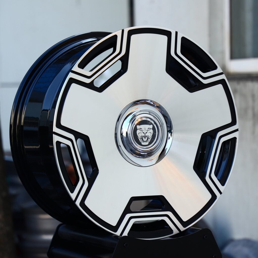 5x108 wheels – Gloss Black Machined Full-Face 5-Spoke (Jaguar OEM-Style), side view