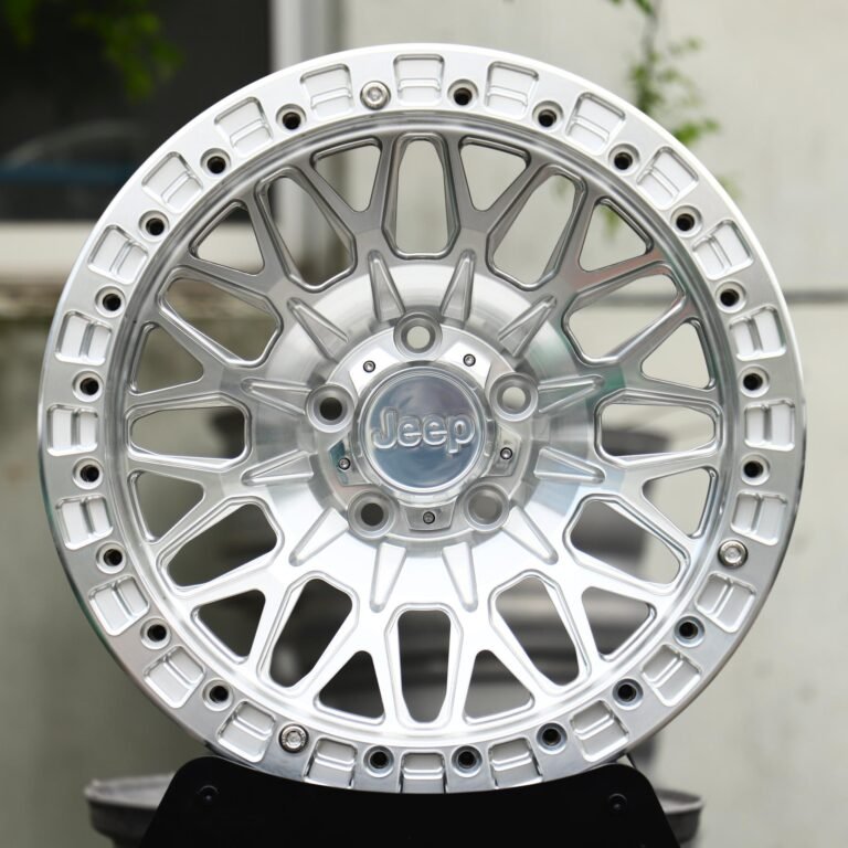 Jeep Wrangler wheels – Brushed Silver Mesh Beadlock (Jeep OEM-Style), front view