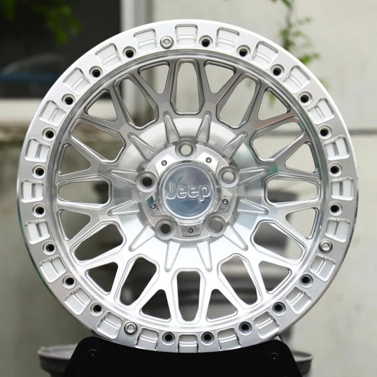 Jeep OEM-Style Brushed Silver Mesh Beadlock Off-Road Forged Wheels – Jeep Wrangler / Grand Cherokee, front view