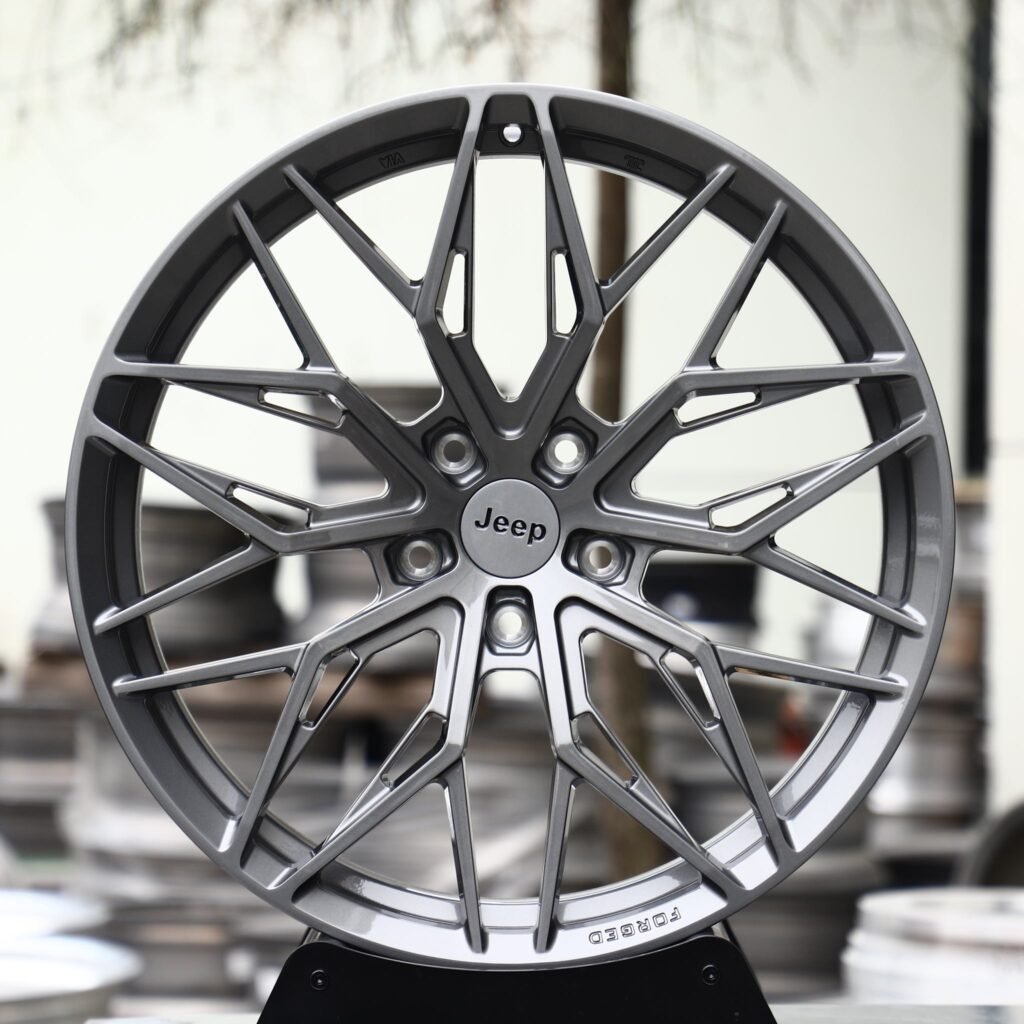 Jeep Wrangler wheels – Light Gunmetal Mesh Multi-Spoke (Jeep OEM-Style), front view