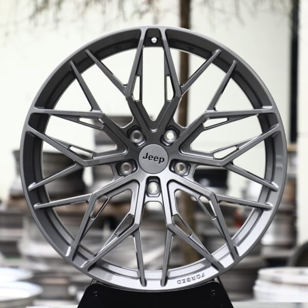 Jeep Wrangler wheels – Light Gunmetal Mesh Multi-Spoke (Jeep OEM-Style), front view
