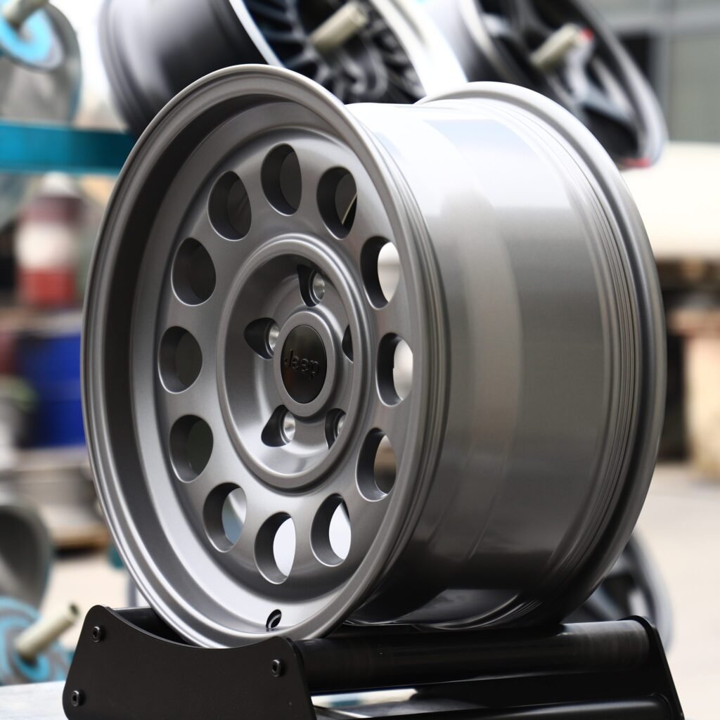 5x127 wheels – Matte Gunmetal Steelie Dish (Jeep OEM-Style), side view