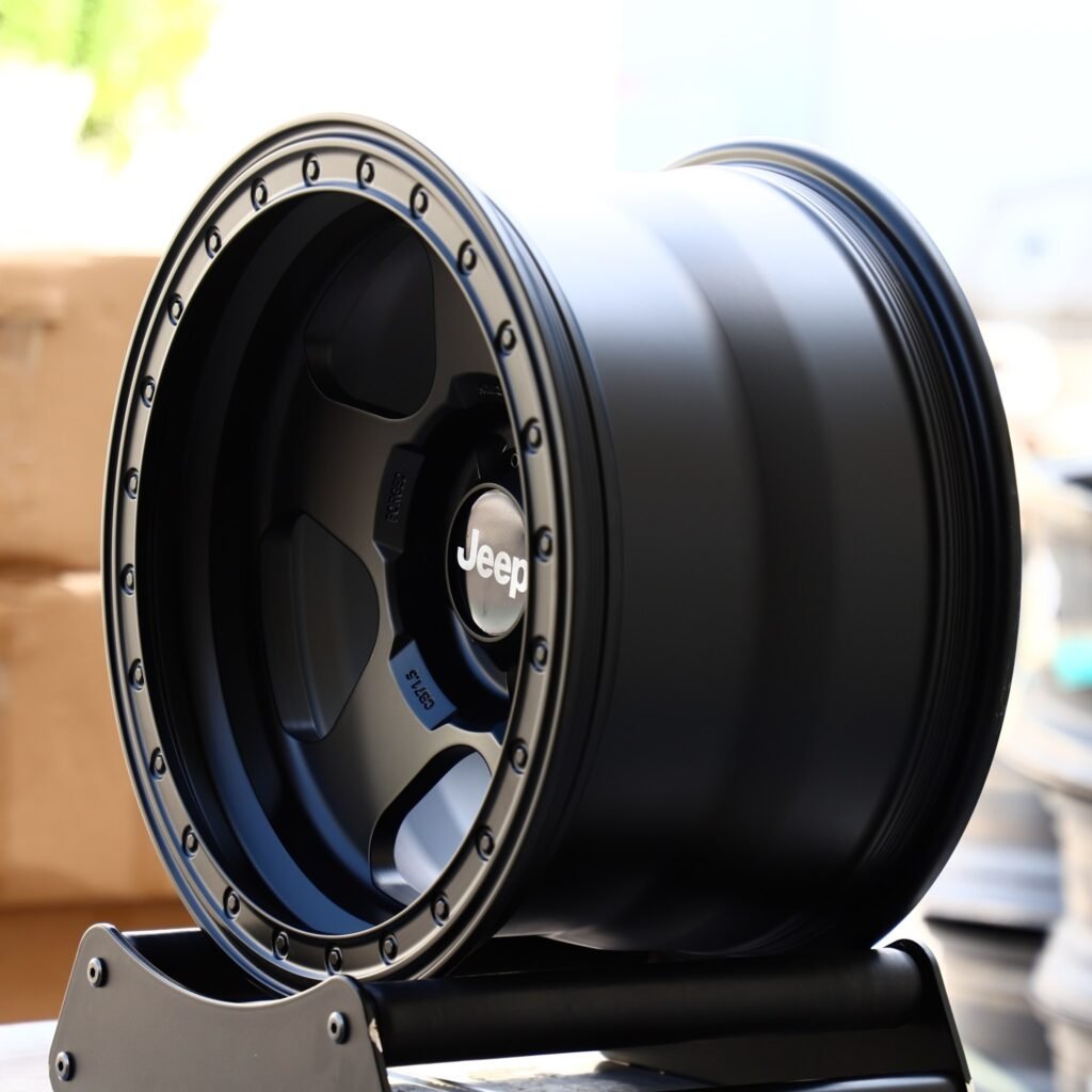 5x127 wheels – Gloss Black / Matte Gray Deep Lip Exposed Bolt Detail, side view