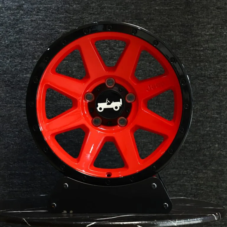 Jeep OEM-Style Candy Red / Black Deep Lip Exposed Bolt Forged Wheels – Jeep Wrangler JL / Grand Cherokee, front view