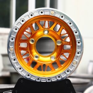 Jeep Wrangler / Defender Off-Road Forged Wheels – Orange Mesh Silver-Ring Beadlock (5-Lug)