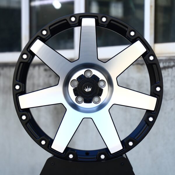 Jeep Wrangler wheels – Gloss Black Machined 7-Spoke Riveted, front view