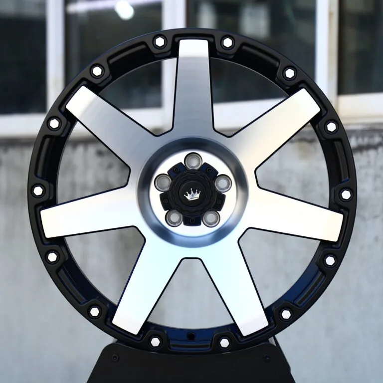 Jeep Wrangler / Grand Cherokee Off-Road Forged Wheels – Gloss Black Machined 7-Spoke Riveted, front view