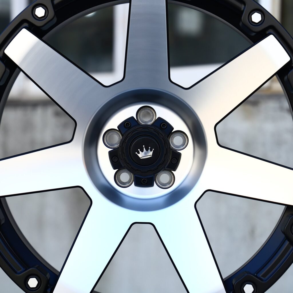 Jeep Grand Cherokee wheels – Gloss Black Machined 7-Spoke Riveted, angled view