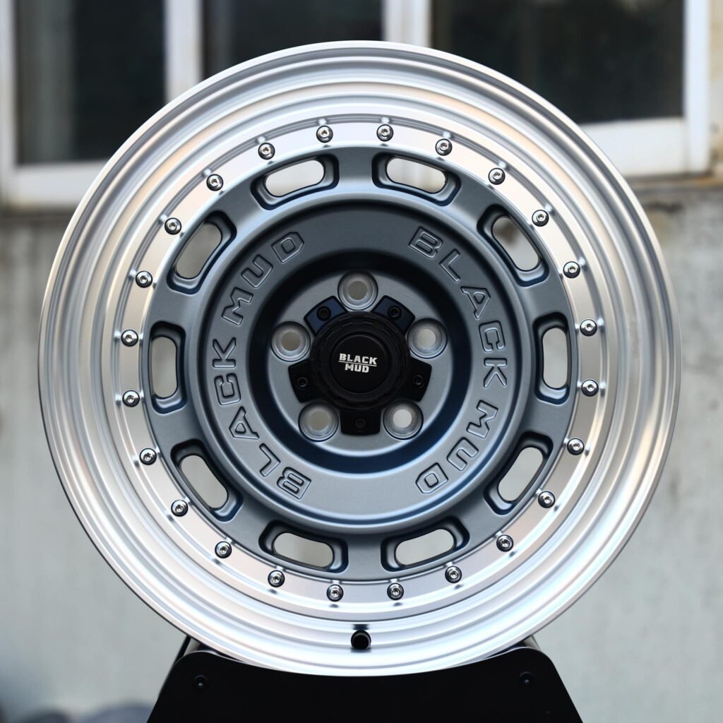 Jeep Wrangler wheels – Gunmetal / Polished Riveted Slotted Deep Lip, front view