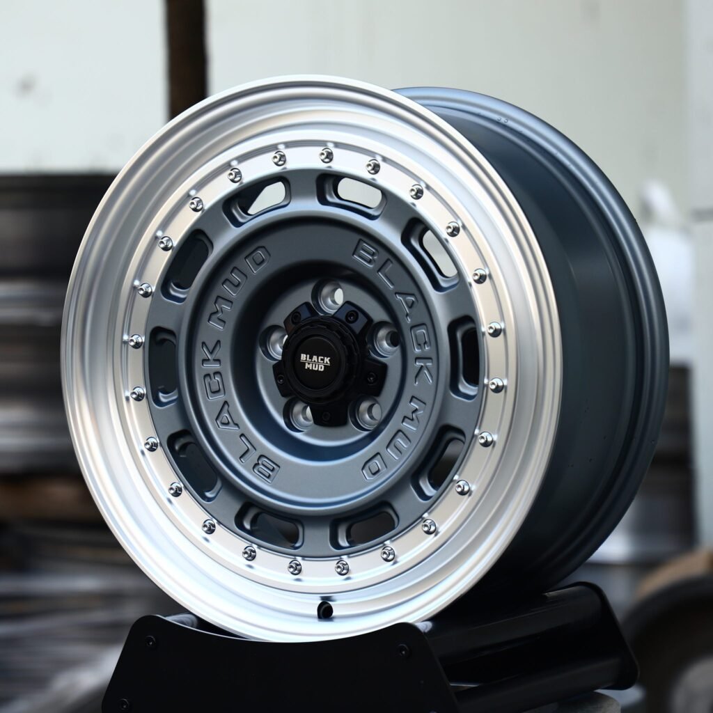 5x127 wheels – Gunmetal / Polished Riveted Slotted Deep Lip, side view