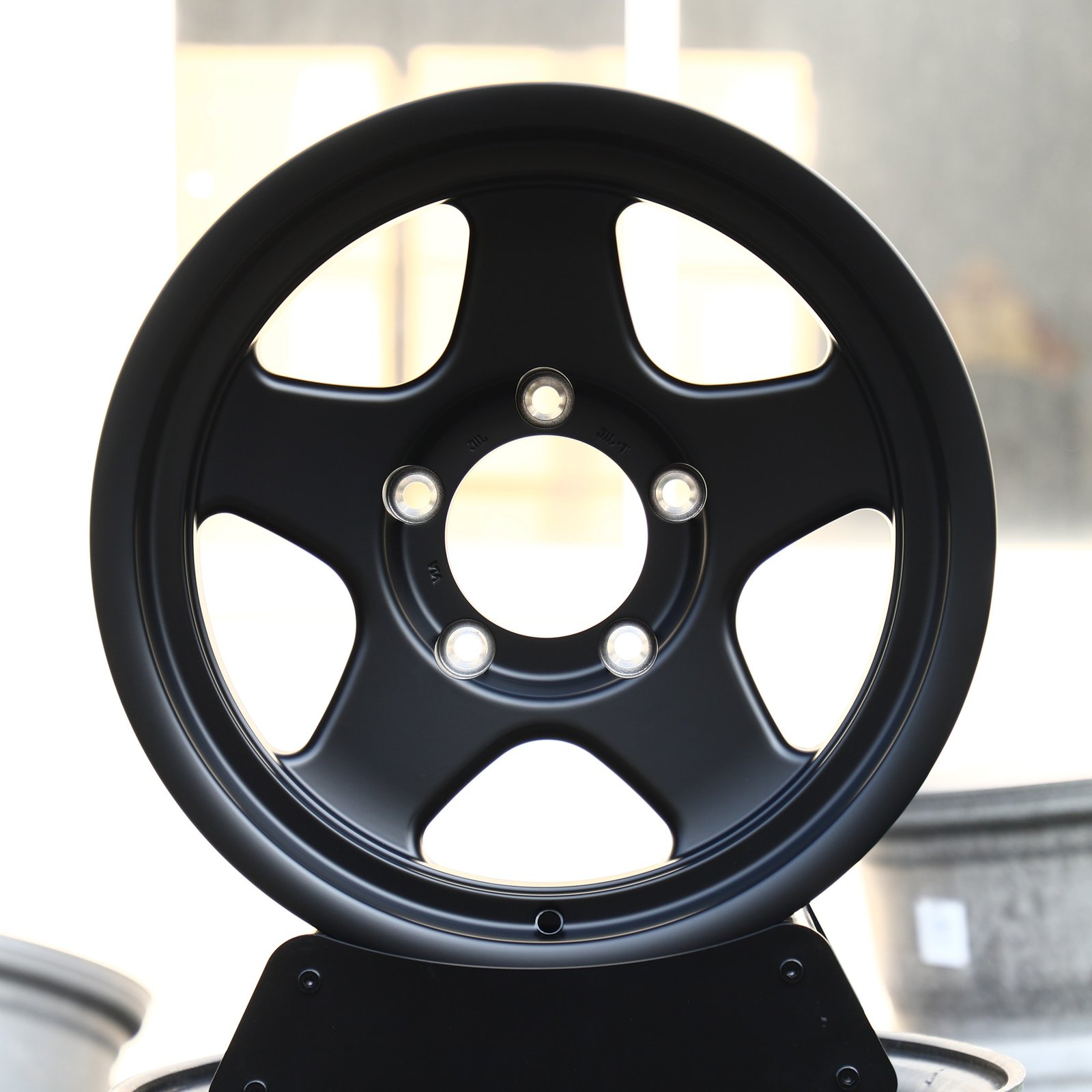 Jeep Wrangler wheels – Matte Black 5-Spoke Deep Lip, front view