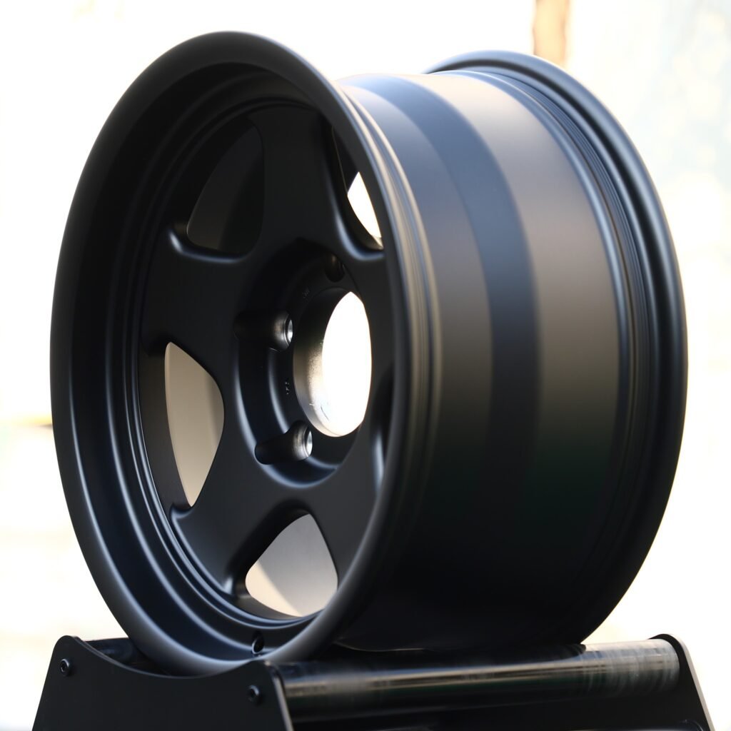 Jeep Gladiator wheels – Matte Black 5-Spoke Deep Lip, lip and barrel detail