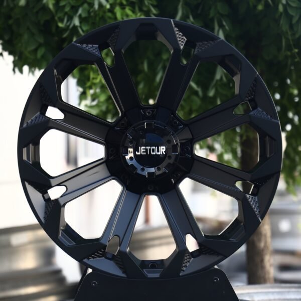 BAIC BJ40 wheels – Gloss Black 8-Spoke (Jetour OEM-Style), front view