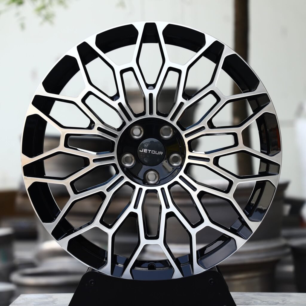 Jetour X70 Plus wheels – Gloss Black Machined Mesh (Jetour OEM-Style), front view