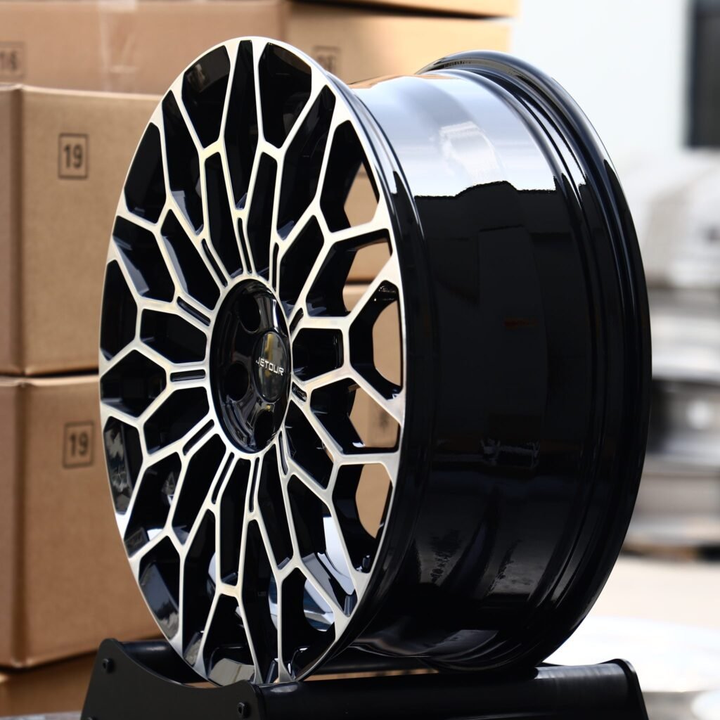 5x108 wheels – Gloss Black Machined Mesh (Jetour OEM-Style), side view