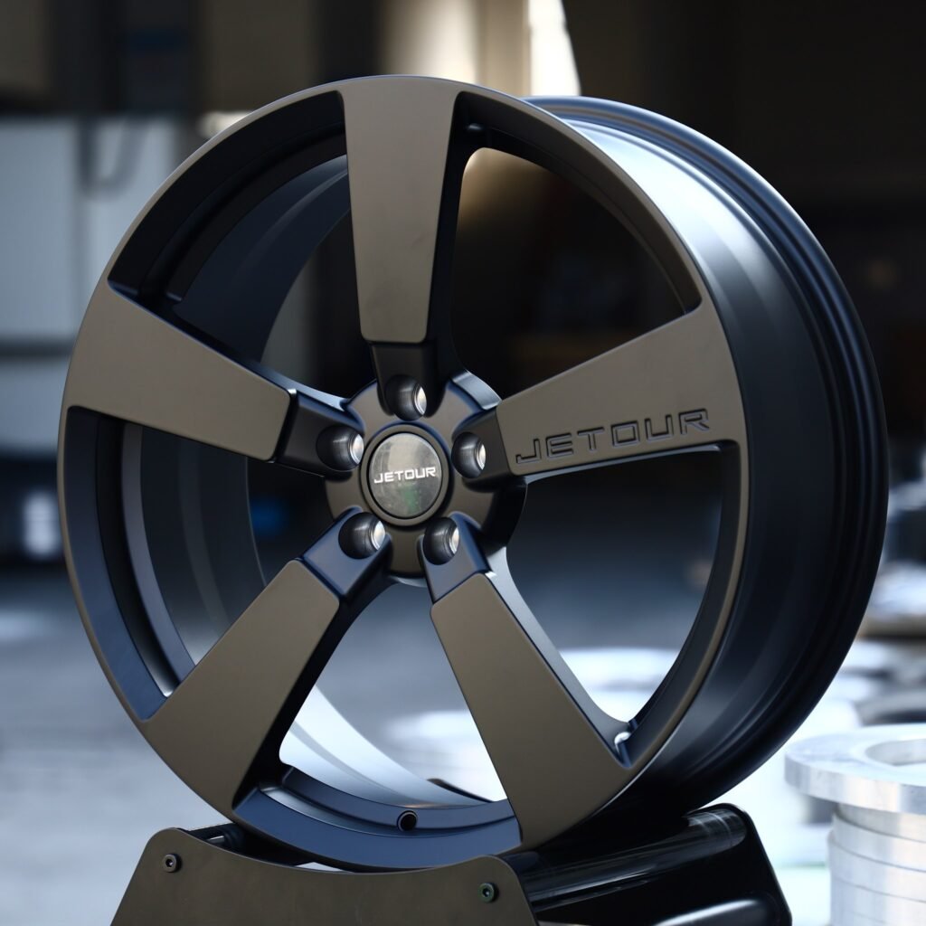 Jetour T2 wheels – Matte Black 5-Spoke (Jetour OEM-Style), angled view