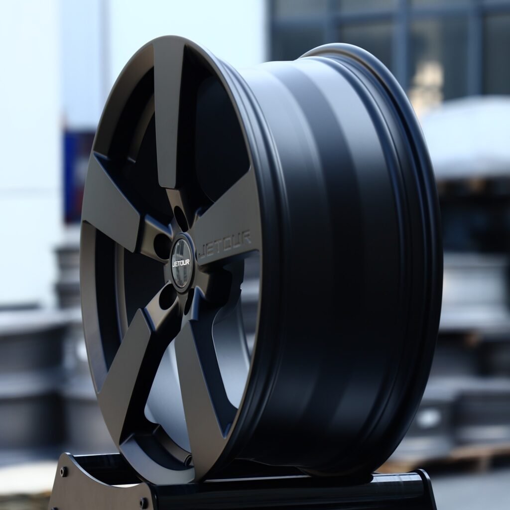 5x108 wheels – Matte Black 5-Spoke (Jetour OEM-Style), side view