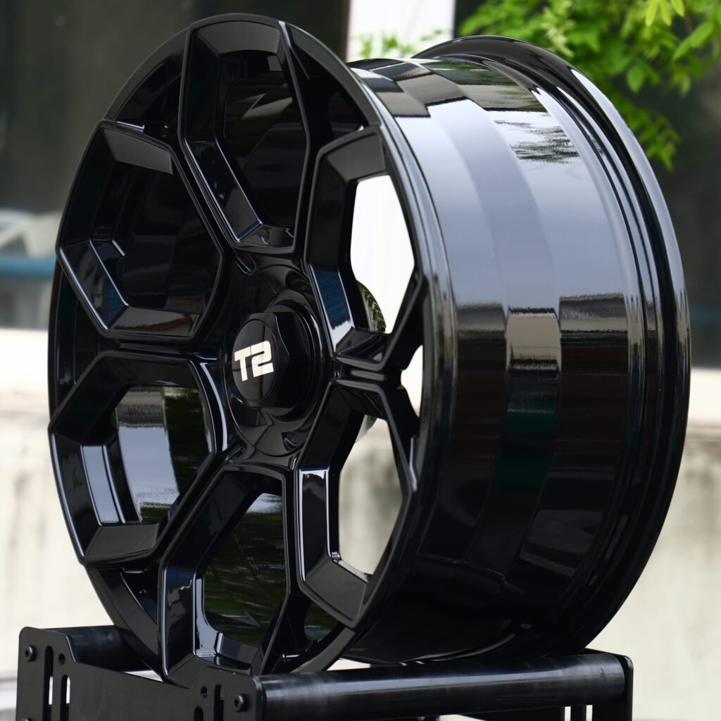 5x108 wheels – Gloss Black Hex Multi-Spoke (Jetour T2 OEM-Style), side view