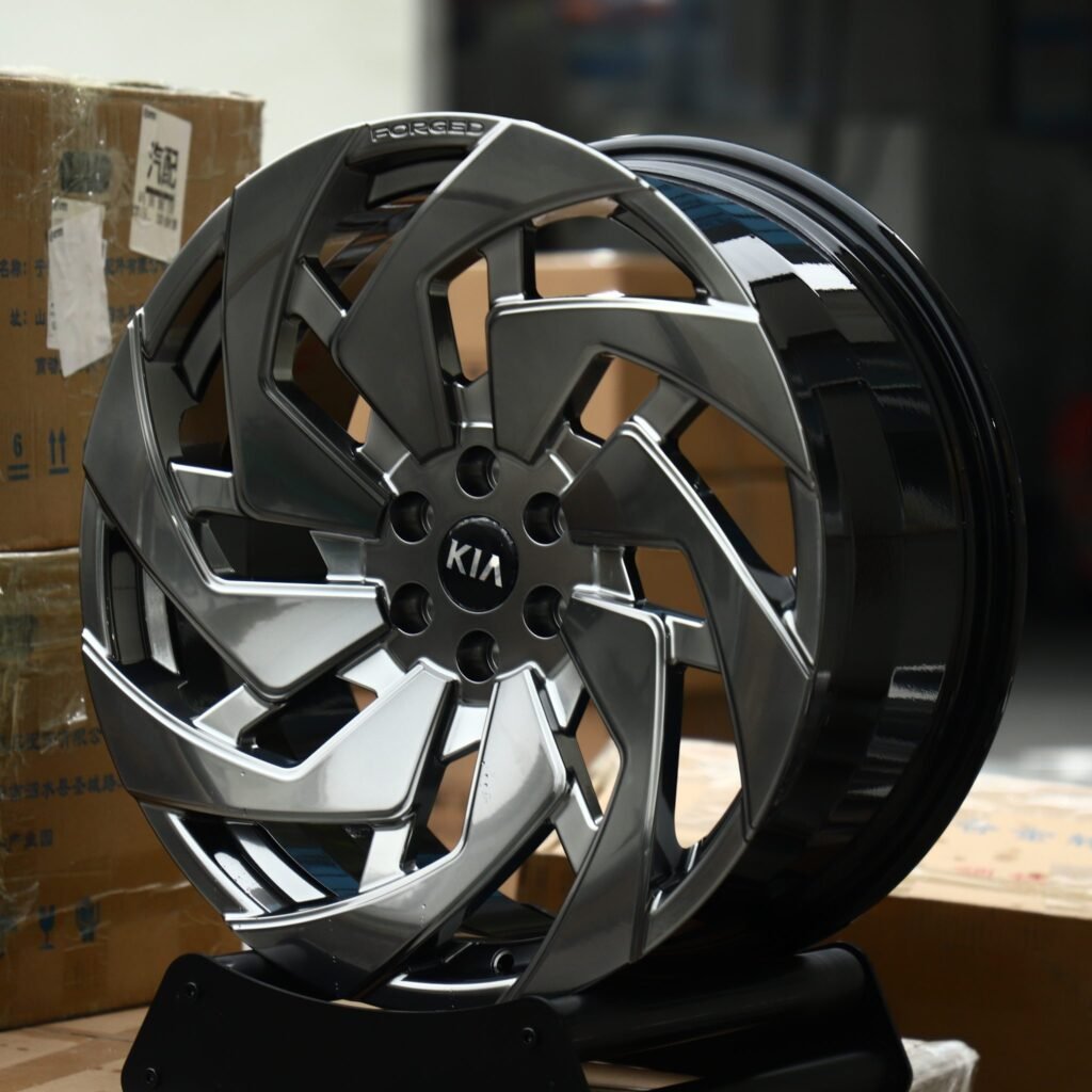 Kia Tasman wheels – Gunmetal Machined Turbine Directional (Kia OEM-Style), angled view